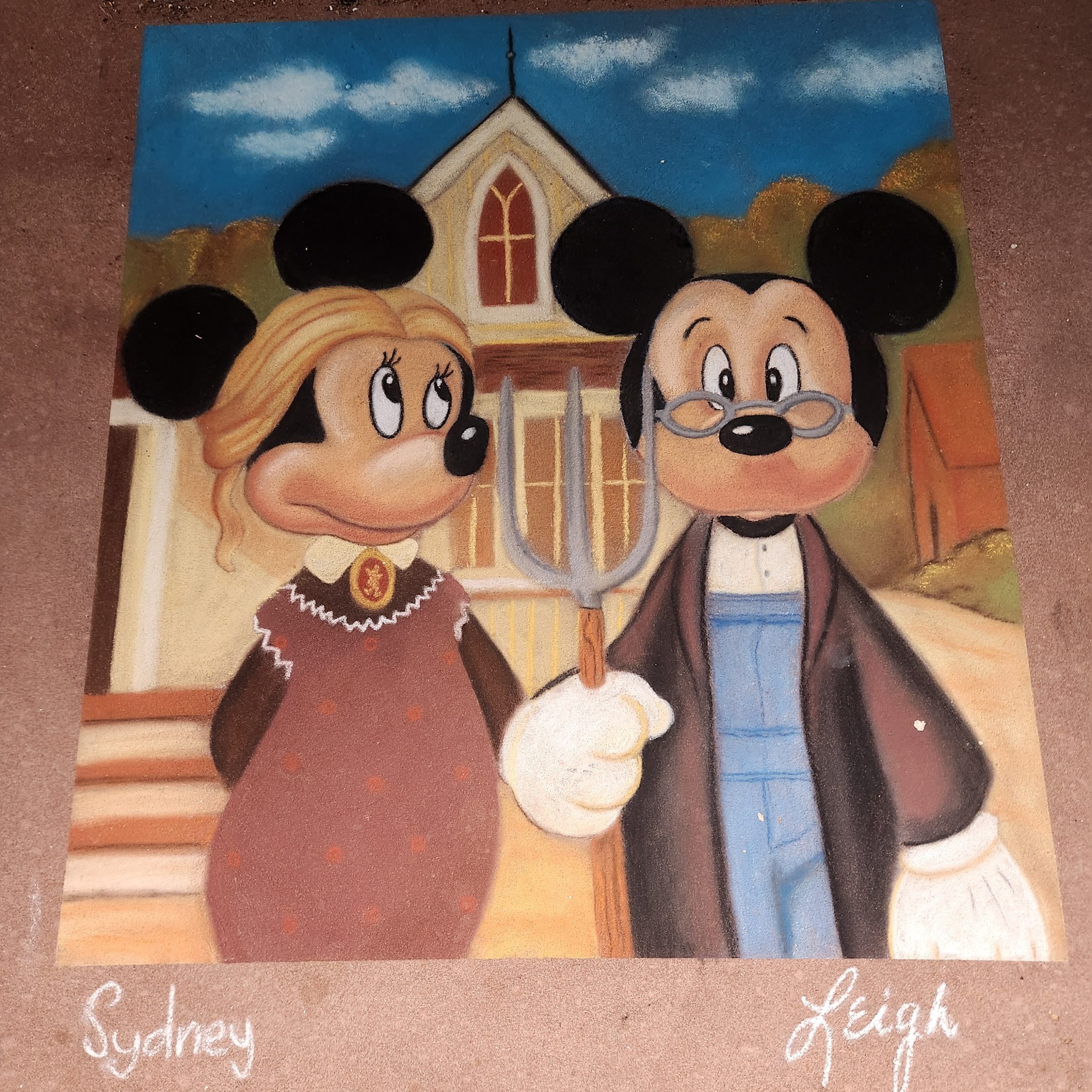 Mickey and Minnie Chalk Art